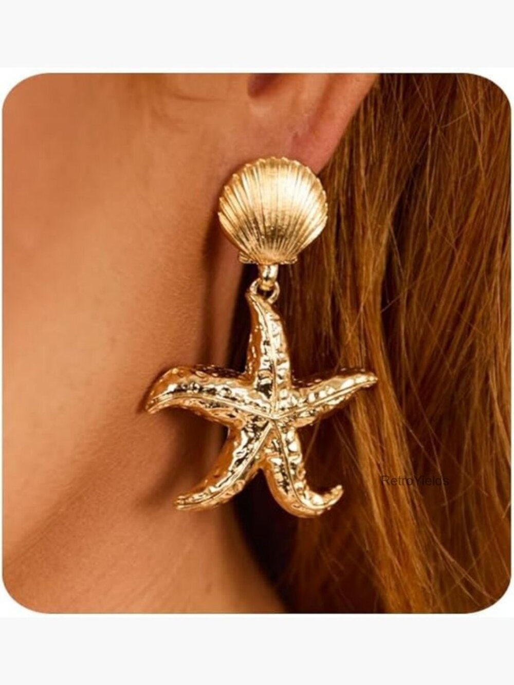 Chunky Starfish Drop Dangle Earrings Waterproof Hypoallergenic